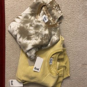 Feat brown & white tie dye and yellow blanket crew neck bundle NWT womens L